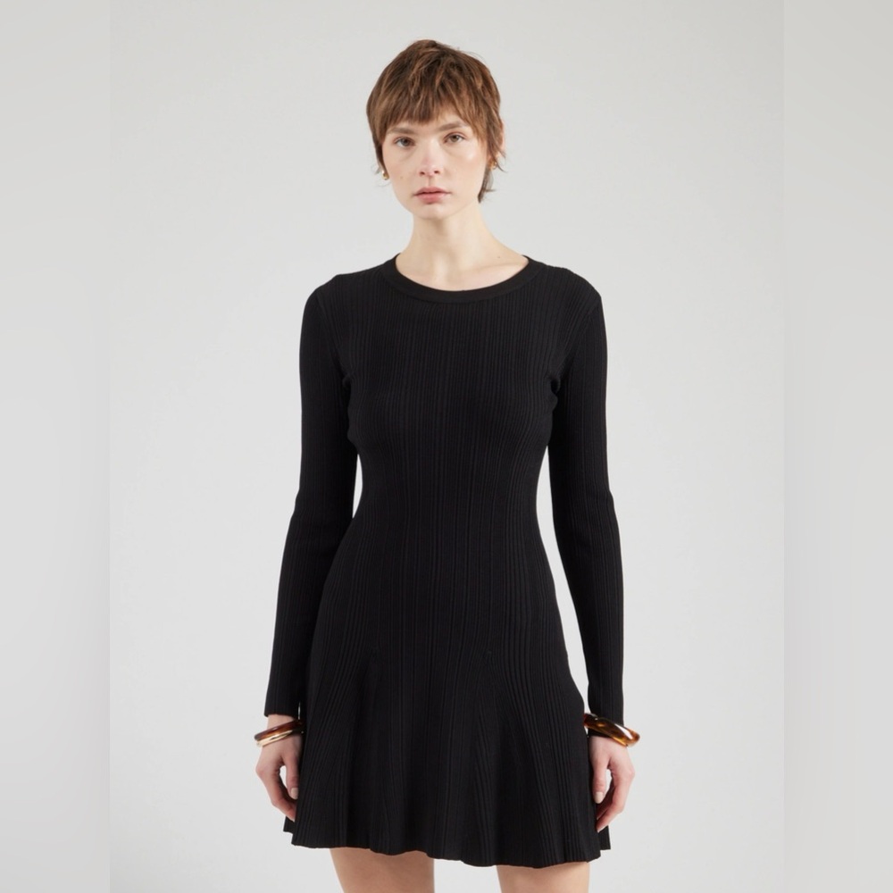 Michael Michael Kors Ribbed Mini Dress Black High Neck Long Sleeve size Medium